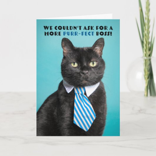 Happy Boss Day From All of Us Funny Cat in Tie シーズンカード (正面)