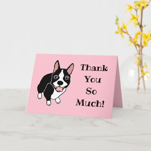 Happy Boston Terrierありがとうございました カード (黄色い花)