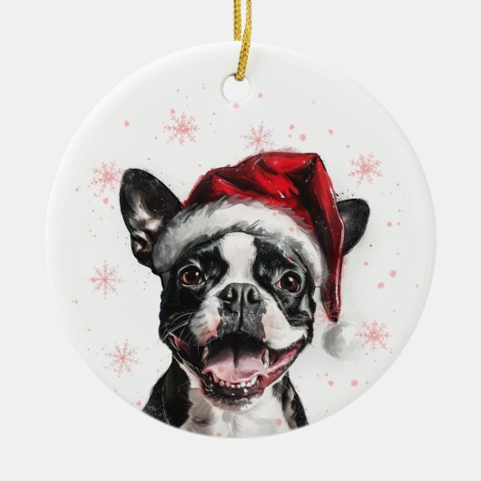 Happy Boston Terrier Dog Christmas Personalized セラミックオーナメント (正面)
