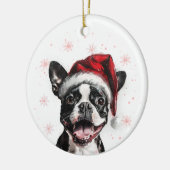 Happy Boston Terrier Dog Christmas Personalized セラミックオーナメント (左)