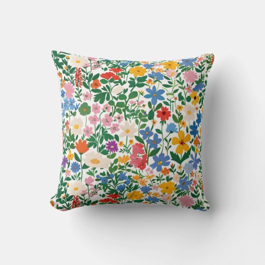 Happy Botanical Floral Flower Spring Pattern. クッション (正面)