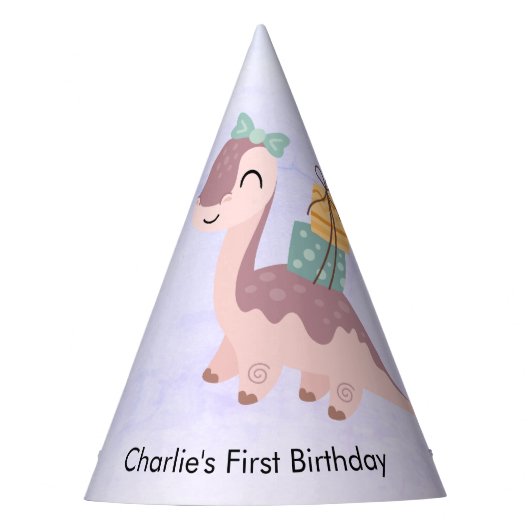 Happy Brachiosaur恐竜運の贈り物，紫 パーティーハット (正面)