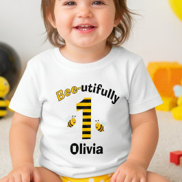 Happy Bumble Bee First Birthday ベビーTシャツ