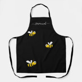 Happy bumble bees yellow black monogram chic エプロン (正面)