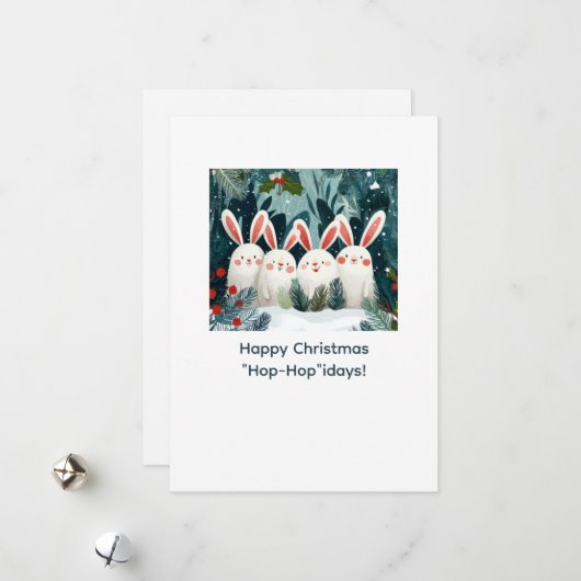 Happy Bunnies Christmas Card with Custom Message シーズンカード (正面/裏面インサイチュ)