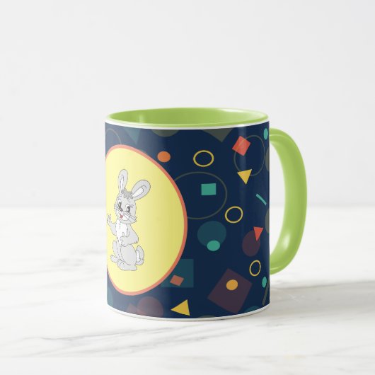 Happy Bunny Pastel Mug - Cute Rabbit Ceramic マグカップ (正面右)