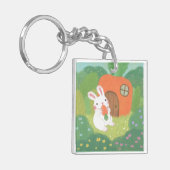 Happy Bunny with Carrot in Forest キーホルダー (正面左)