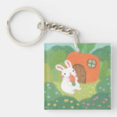 Happy Bunny with Carrot in Forest キーホルダー (正面)