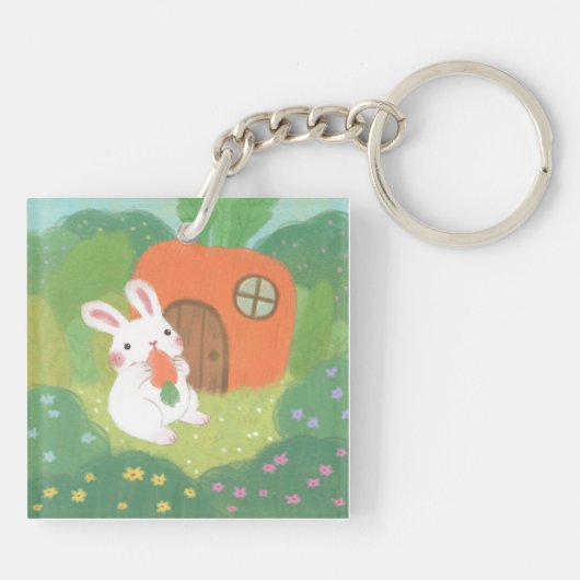 Happy Bunny with Carrot in Forest キーホルダー (裏面)