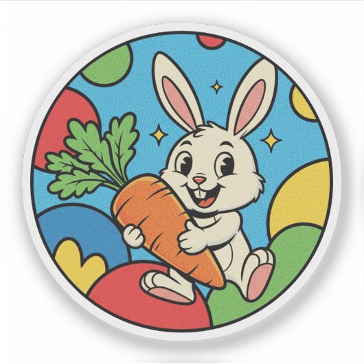 Happy Bunny with Giant Carrot - Colorful Farm Fun シール (正面)