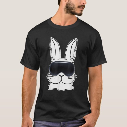Happy Bunny With VR Glasses Metaver Easter Day Dad Tシャツ (正面)