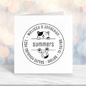 Happy Calico猫カップル家族ラウンドアドレス セルフインキングスタンプ