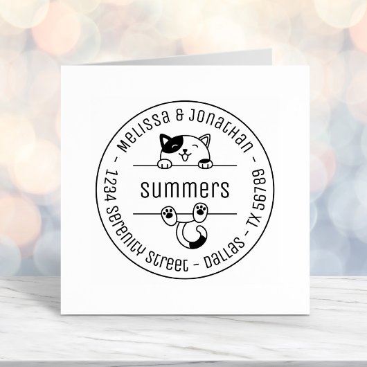 Happy Calico猫カップル家族ラウンドアドレス セルフインキングスタンプ