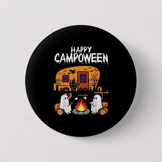 Happy Camp-o-ween Halloween Camping Ghosts And Cam 缶バッジ (正面)