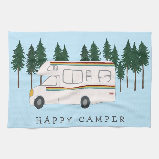 HAPPY CAMPERお洒落 motorhome RVing Forest キッチンタオル (横)