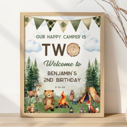 Happy Camper 2nd Birthday Welcome Sign Poster ポスター
