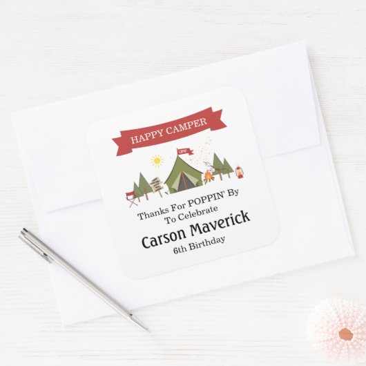 Happy Camper Adventure Birthday スクエアシール (封筒)