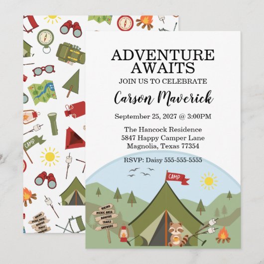 Happy Camper Adventure Birthday 招待状 (正面/裏面)