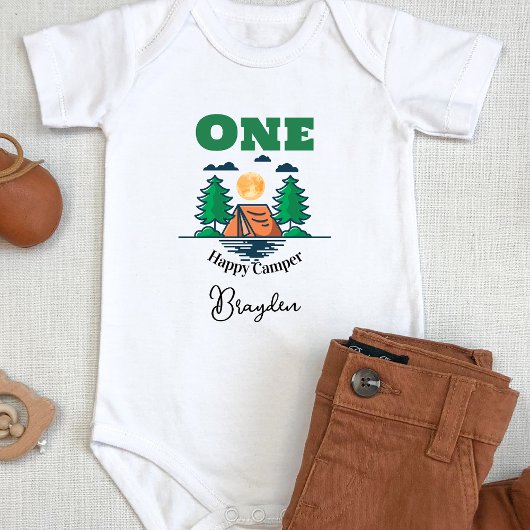 Happy Camper Bodysuit Kids 1st Birthday Party ベビーボディスーツ