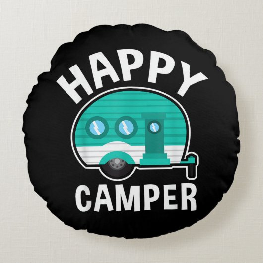 Happy Camper Camping Car Caravan Funny Vacation ラウンドクッション (正面)