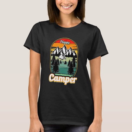 Happy Camper Camping Men Women Retro 70s 80s Tシャツ (正面)