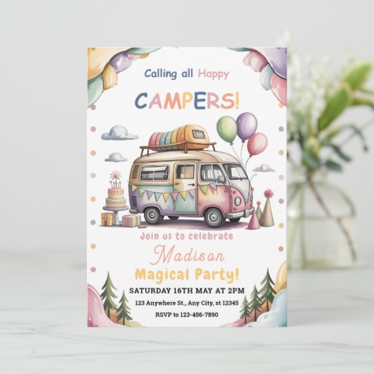Happy Camper Celebration Invitation 招待状 (スタンド正面)