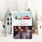 Happy Camper Christmas Blue 1st Birthday写真 招待状