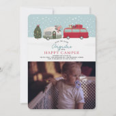 Happy Camper Christmas Blue 1st Birthday写真 招待状 (正面)