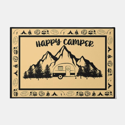 Happy Camper Doormat, Vintage Camping Present ドアマット (正面)