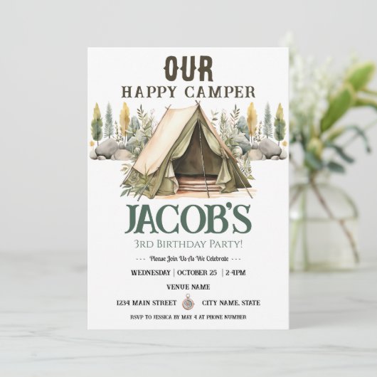 Happy Camper Kids 3rd誕生日 招待状 (スタンド正面)