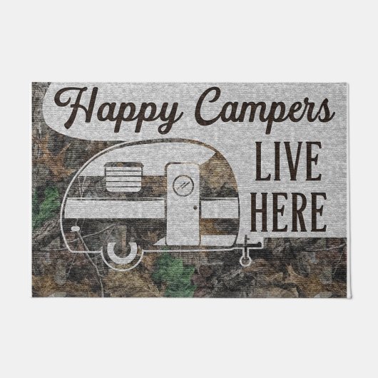 Happy Camper Lives Here Doormat, Personalized ドアマット (正面)