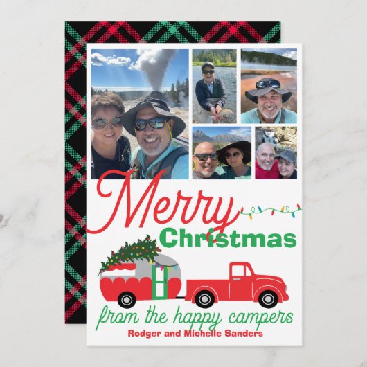 Happy Camper RV旅行トレーラークリスマスフォト シーズンカード (正面/裏面)