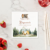 Happy Camper Teddy Bear 1st Birthday スタンダードカクテルナプキン (インサイチュ)