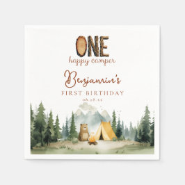 Happy Camper Teddy Bear 1st Birthday スタンダードカクテルナプキン
