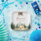 Happy Camper Teddy Bear 1st Birthday ペーパープレート (パーティー)