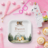 Happy Camper Teddy Bear 1st Birthday ペーパープレート (パーティー)