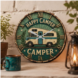 Happy Camper Trailer Gift for Outdoor Lovers ラージ壁時計