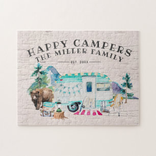 Happy Campers お家族の名前入りキャンプ ジグソーパズル