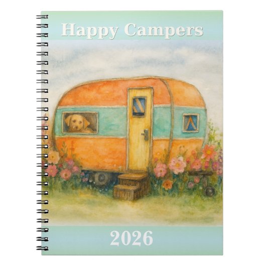 Happy Campers 2025 Spiral Notebook — Retro Caravan ノートブック (正面)
