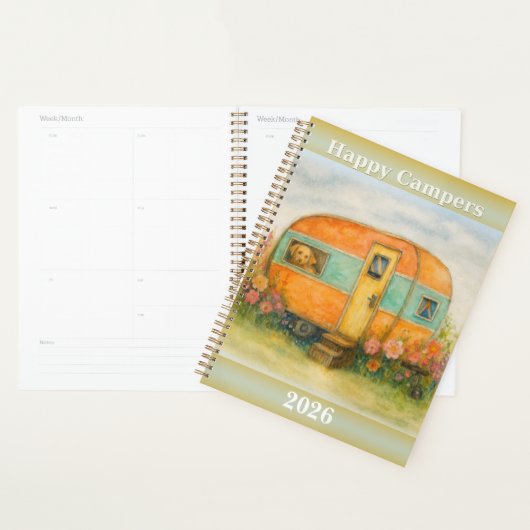 Happy Campers 2025 Spiral Notebook — Retro Caravan プランナー手帳 (ディスプレー)