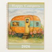 Happy Campers 2025 Spiral Notebook — Retro Caravan プランナー手帳 (正面)