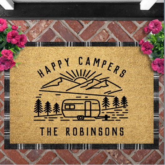 Happy Campers Personalized Custom Family Name ドアマット