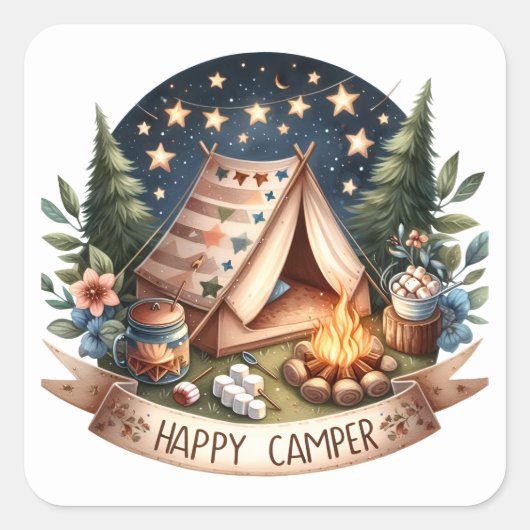 Happy Campers Summer Stickers スクエアシール (正面)