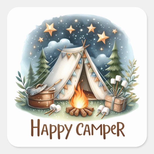 Happy Campers Summer Stickers スクエアシール (正面)