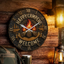 Happy Campers Vintage Camper Gift ラージ壁時計