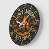 Happy Campers Vintage Camper Gift ラージ壁時計 (傾斜)