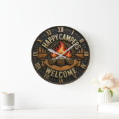 Happy Campers Vintage Camper Gift ラージ壁時計 (ホーム)