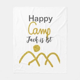 Happy camping camper one birthday kids golden sun フリースブランケット