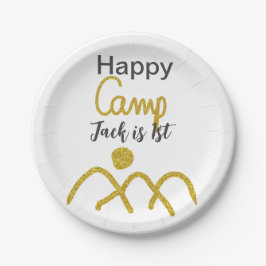 Happy camping camper one birthday kids golden sun ペーパープレート