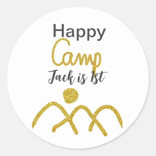 Happy camping camper one birthday kids golden sun ラウンドシール (正面)